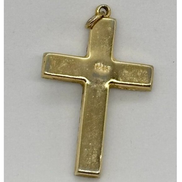 Vintage Italian Micro Mosaic Cross Gold-Tone Metal Red W/Blue White Green Marked - Picture 2 of 12